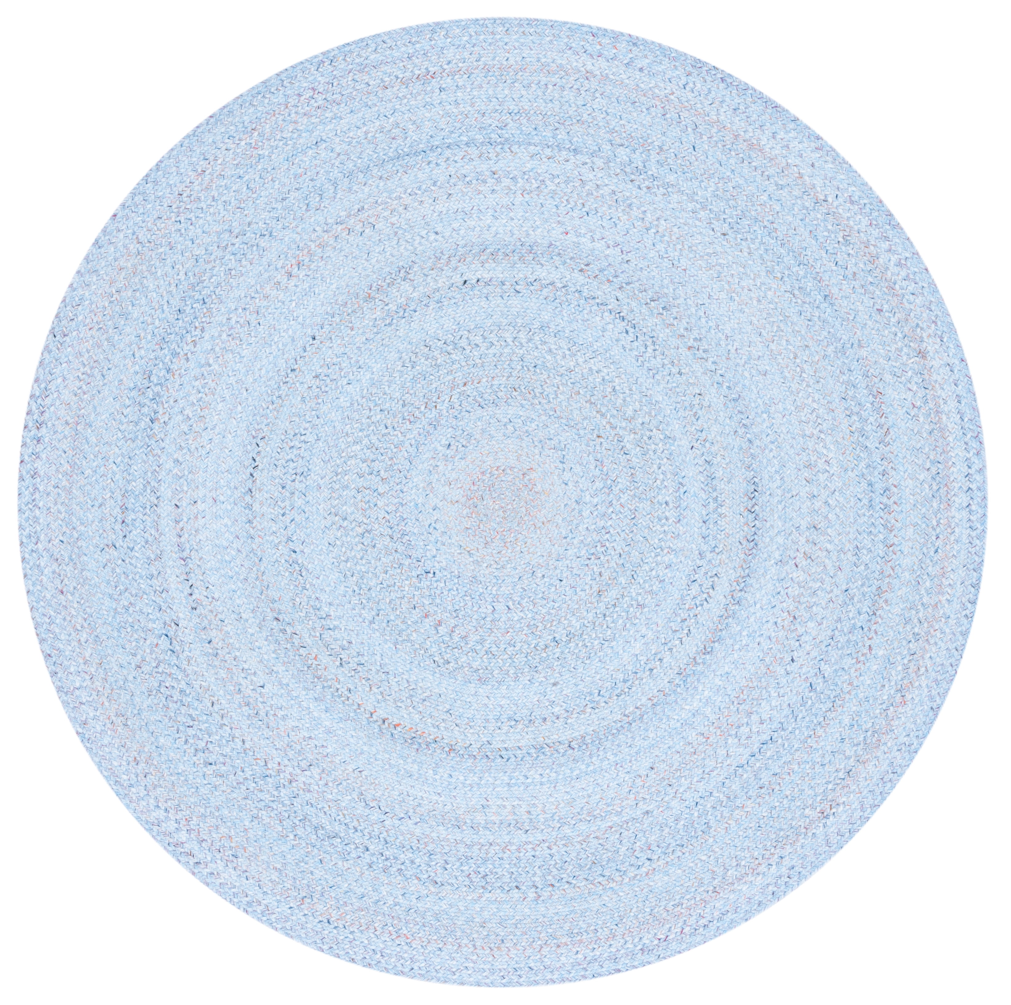 Coastal Charm Light Blue and Red Handwoven Round Rug