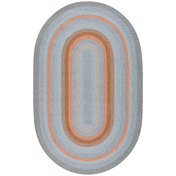 SAFAVIEH Braided Marco Bordered Machine Washable Reversible Area Rug, Grey/Rust, 5' x 8' Oval