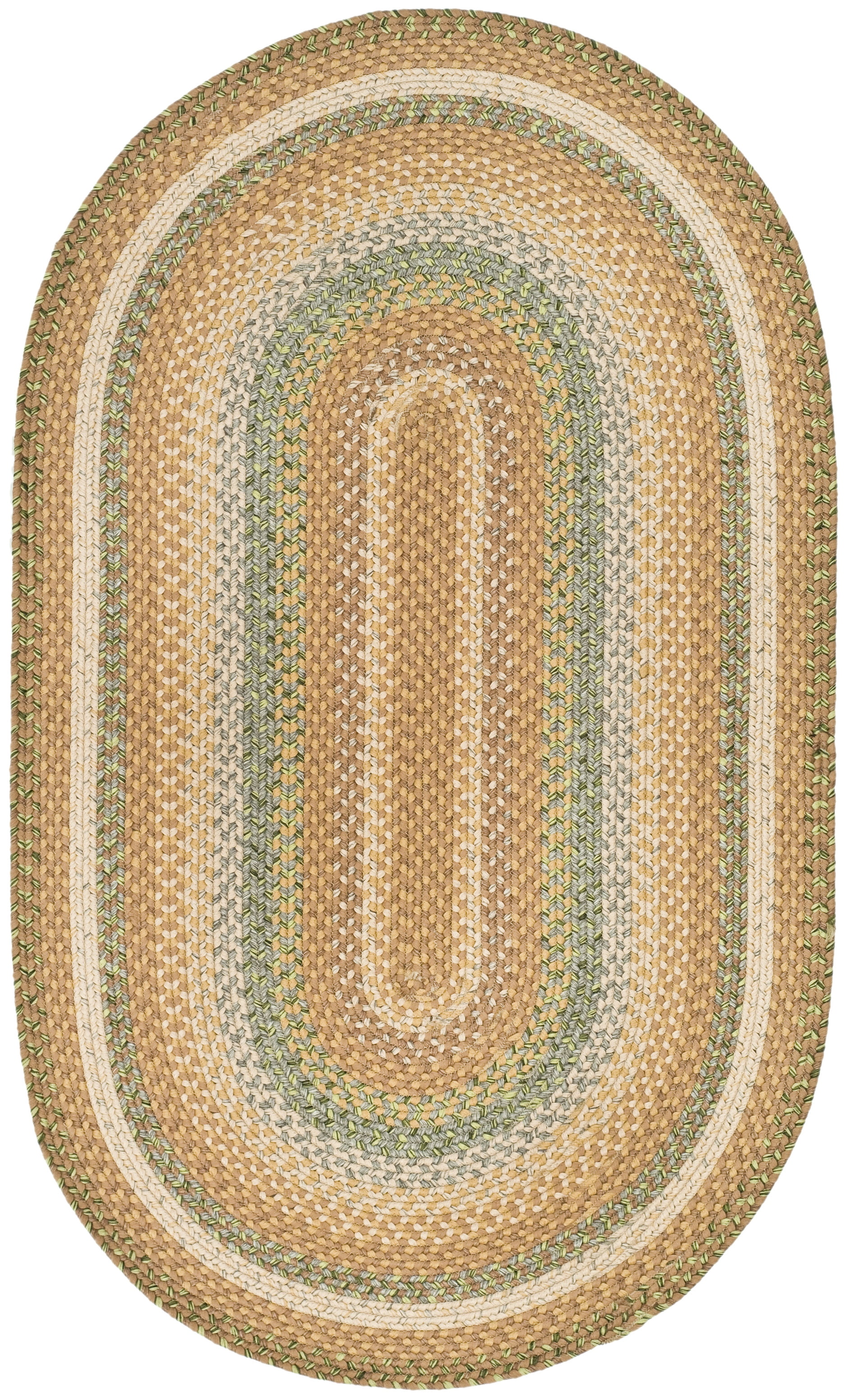 SAFAVIEH Braided Marco Bordered Machine Washable Reversible Area Rug, Tan/Multi, 3' x 5' Oval