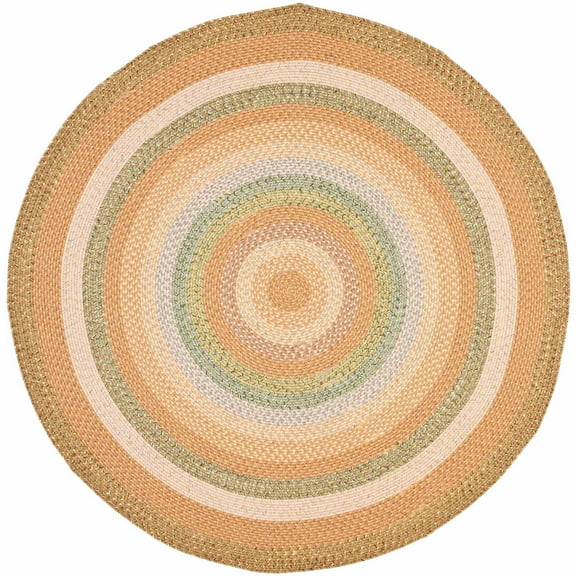 SAFAVIEH Braided Marco Stripe Bordered Area Rug, Tan/Multi, 4' x 4' Round