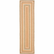 SAFAVIEH Braided Marco Stripe Bordered Runner Rug, Tan/Multi, 2'3" x 12'