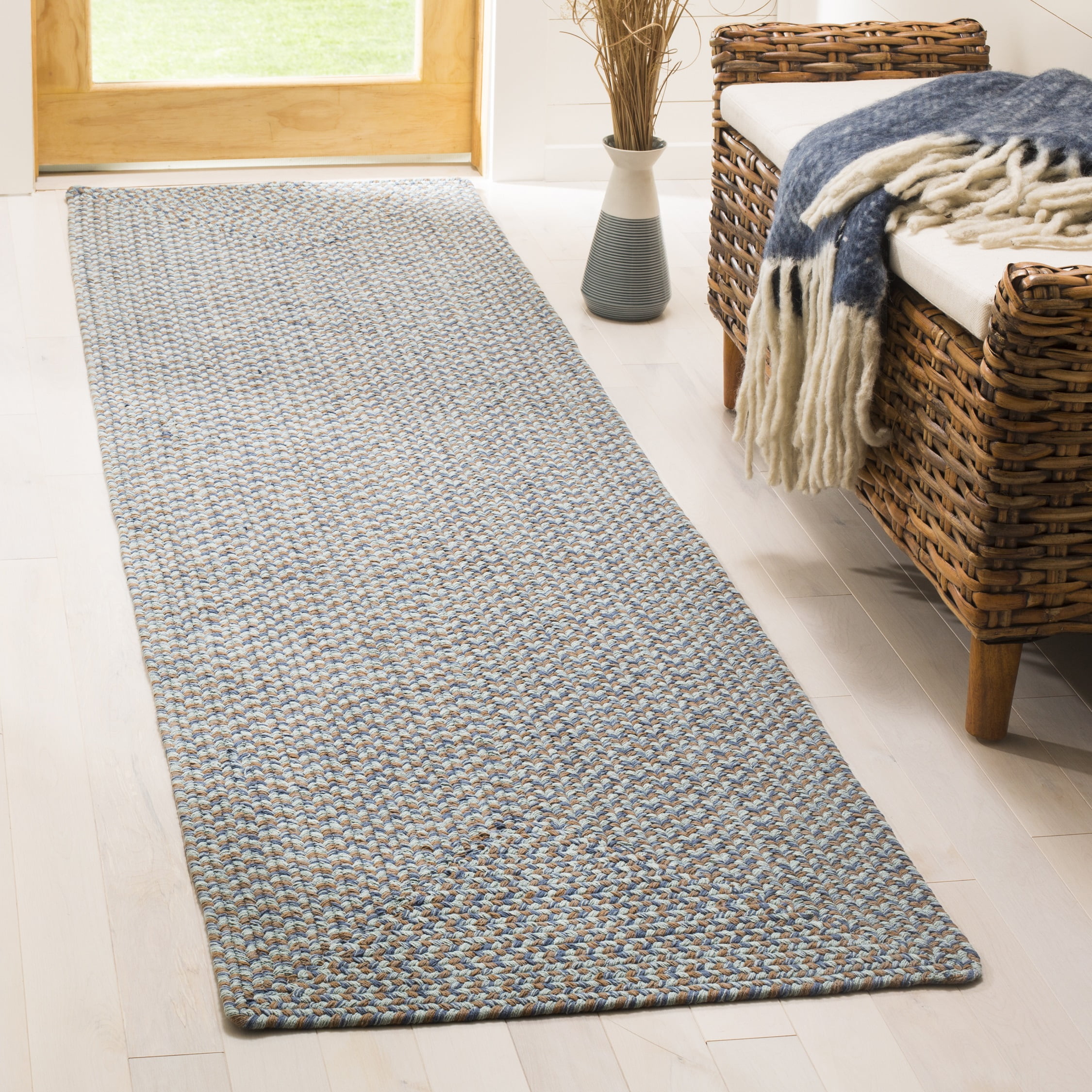 Handwoven Multi-Color Cotton and Wool Braided Runner Rug