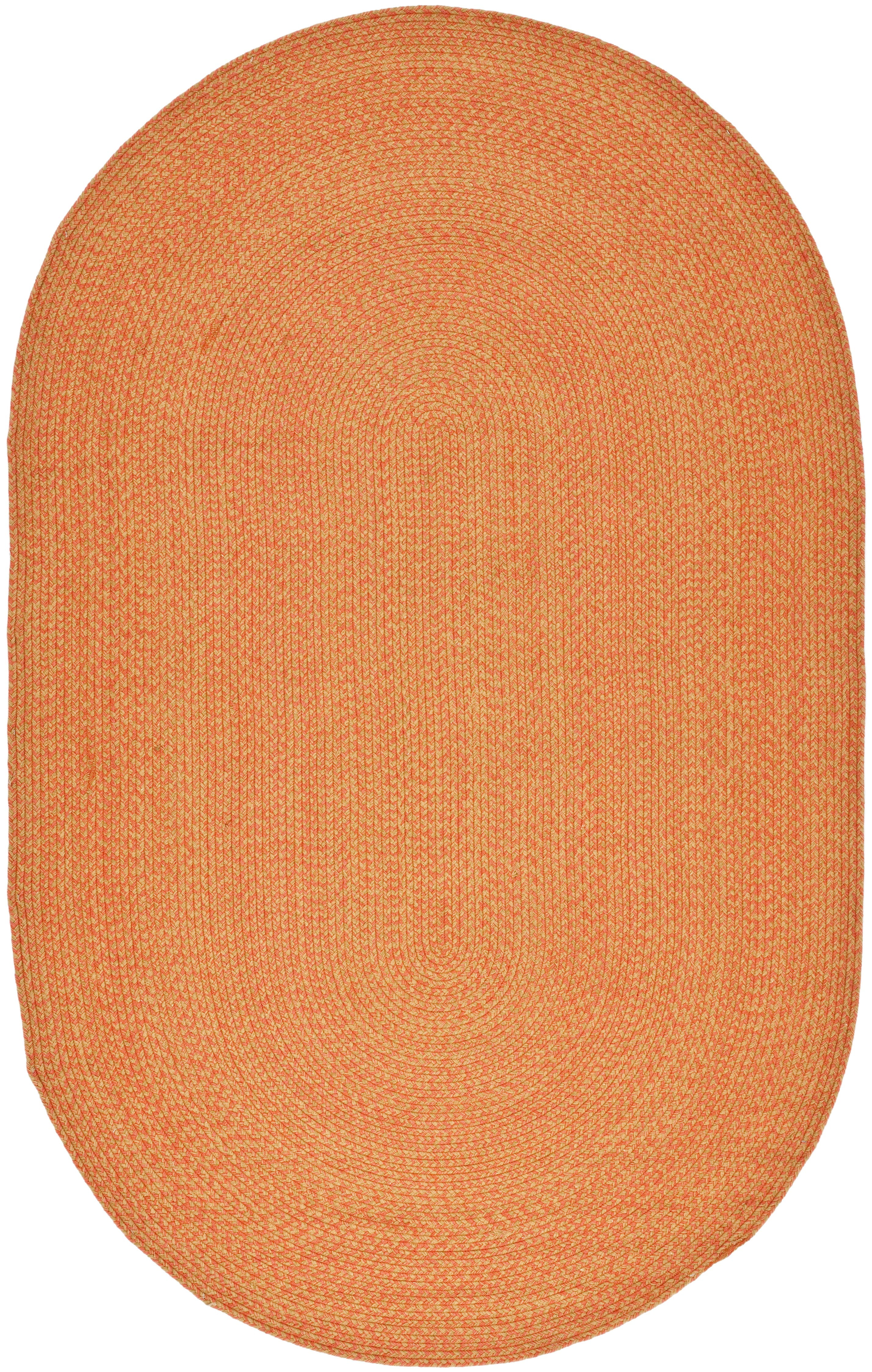 Handwoven Orange Wool Oval Braided Area Rug, 5' x 8'