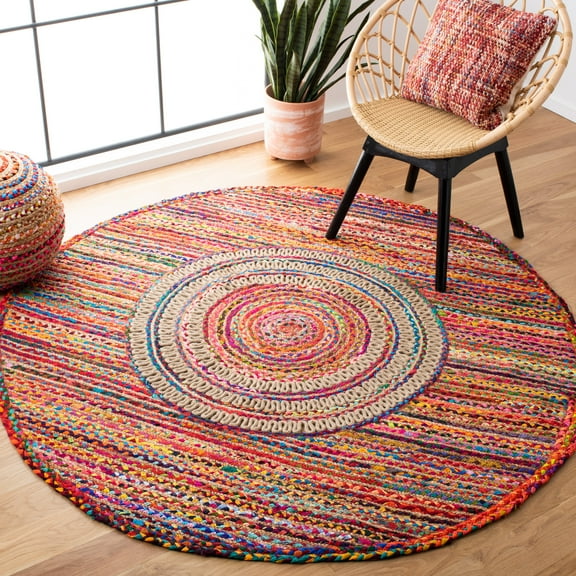 SAFAVIEH Braided Montana Geometric Reversible Area Rug, Pink/Red, 3' x 3' Round