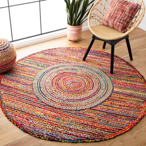 SAFAVIEH Braided Montana Geometric Reversible Area Rug, Pink/Red, 6' x 6' Round