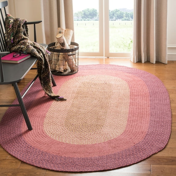 SAFAVIEH Braided Morgan Bordered Cotton Reversible Area Rug, Multi, 3' x 5' Oval