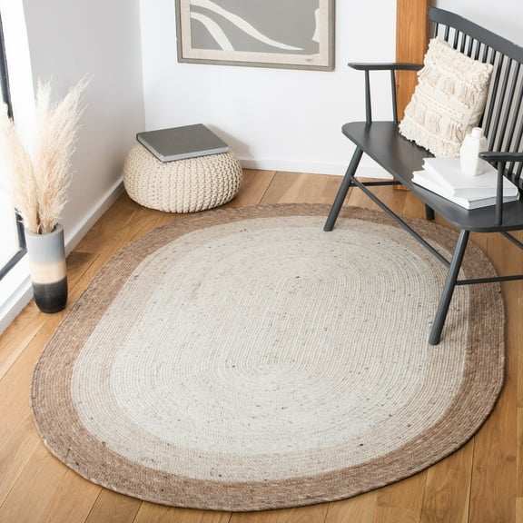 SAFAVIEH Braided Nazca Geometric Reversible Area Rug, Beige/Ivory, 8' x 10' Oval