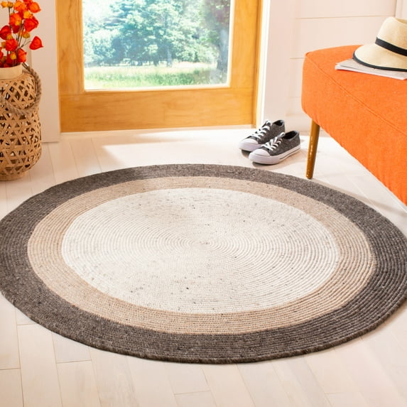 SAFAVIEH Braided Nazca Geometric Reversible Area Rug, Charcoal/Ivory, 3' x 3' Round