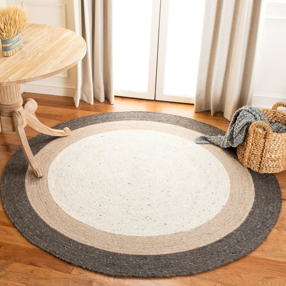 SAFAVIEH Braided Nazca Geometric Reversible Area Rug, Charcoal/Ivory, 7' x 7' Round