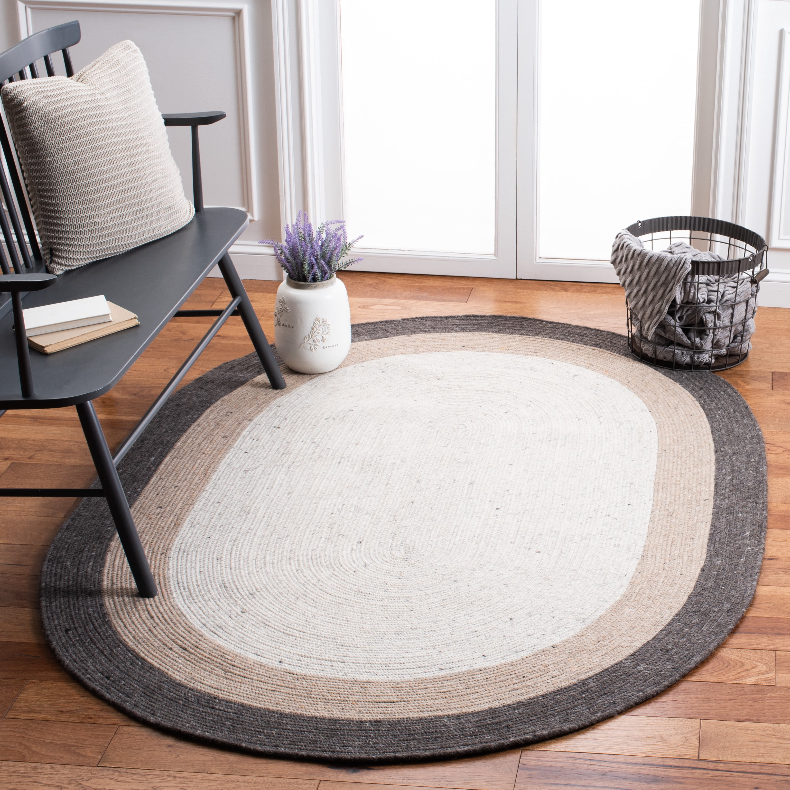 SAFAVIEH Braided Nazca Geometric Reversible Area Rug, Charcoal/Ivory, 8' x 10' Oval