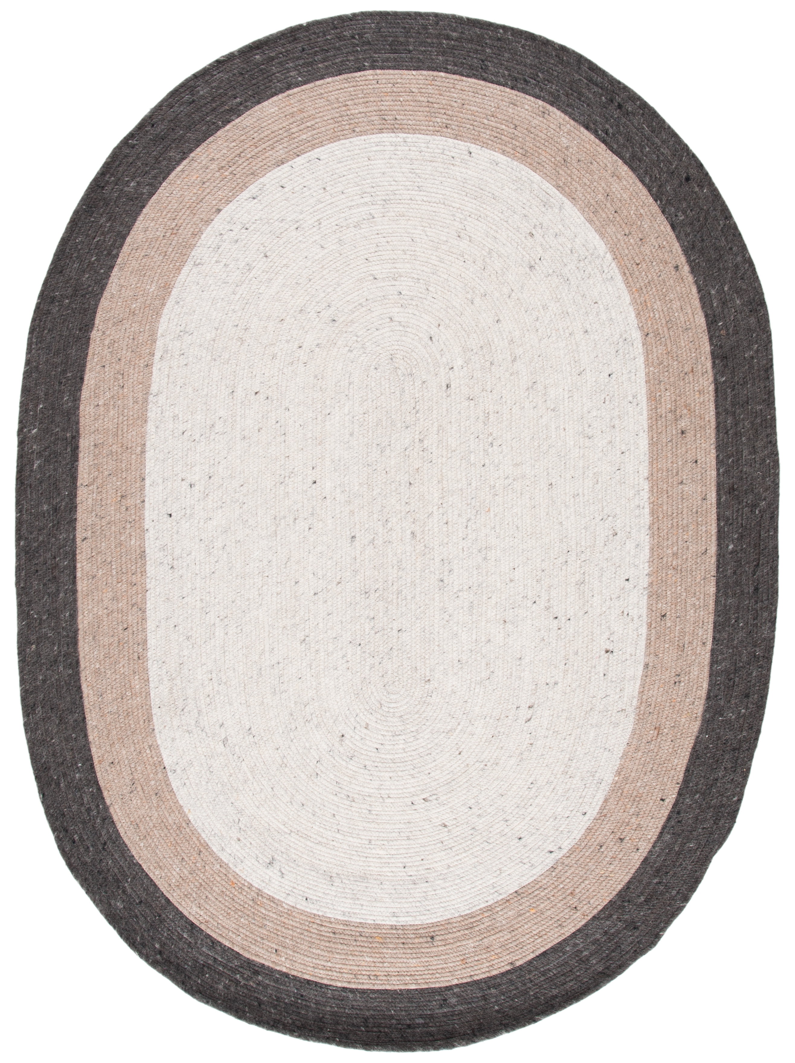 Handwoven Ivory Wool 8' x 10' Oval Braided Reversible Rug