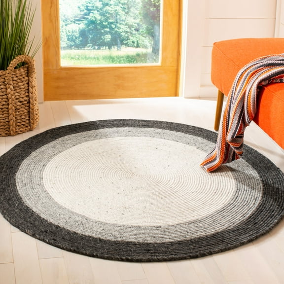 SAFAVIEH Braided Nazca Geometric Reversible Area Rug, Gray/Ivory, 3' x 3' Round