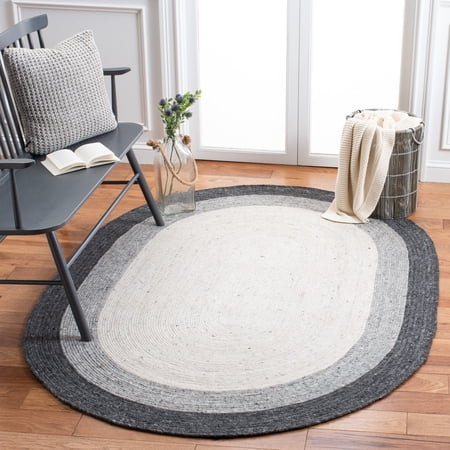 SAFAVIEH Braided Nazca Geometric Reversible Area Rug, Gray/Ivory, 5' x 7' Oval