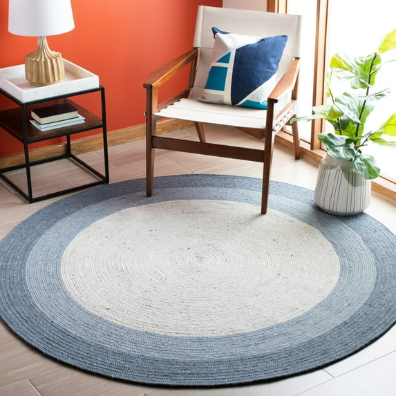 SAFAVIEH Braided Nazca Geometric Reversible Area Rug, Ivory/Blue, 3' x 3' Round