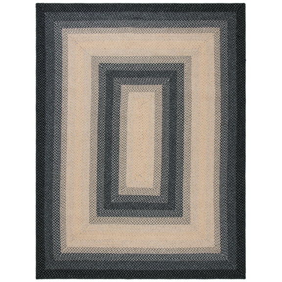SAFAVIEH Braided Neville Bordered Machine Washable Reversible Area Rug, Black/Grey, 5' x 5' Round