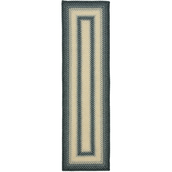 SAFAVIEH Braided Neville Bordered Machine Washable Reversible Runner Rug, Black/Grey, 2'3" x 12'
