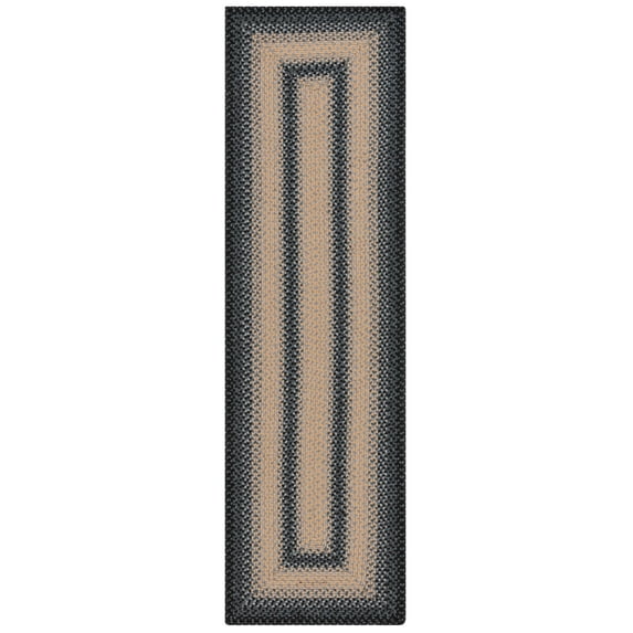 SAFAVIEH Braided Neville Bordered Machine Washable Reversible Runner Rug, Black/Grey, 2'3" x 16'