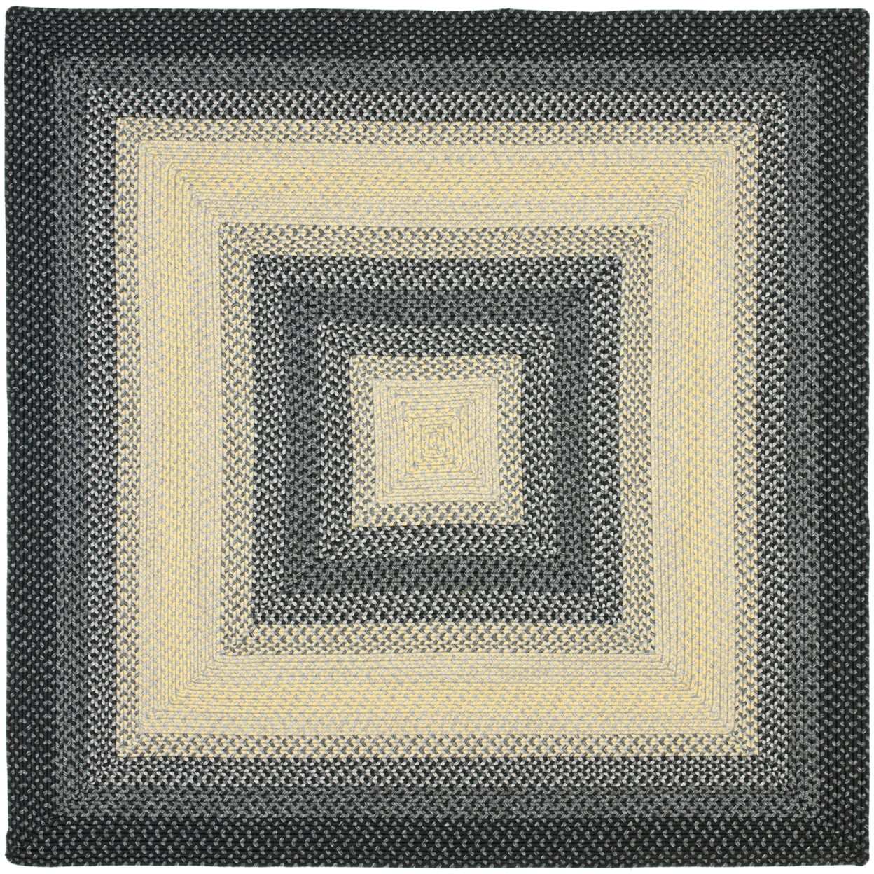 Elegant Square Braided 6' Reversible Rug in Black & Grey