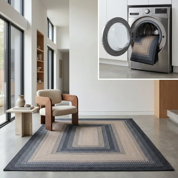 SAFAVIEH Braided Neville Colored Bordered Area Rug, Black/Grey, 6' x 9'