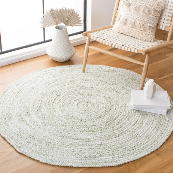SAFAVIEH Braided Ophelia Solid Polyester Reversible Area Rug, Ivory/Green, 4' x 4' Round