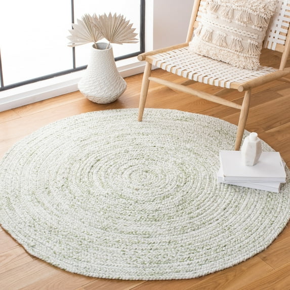 SAFAVIEH Braided Ophelia Solid Polyester Reversible Area Rug, Ivory/Green, 5' x 5' Round
