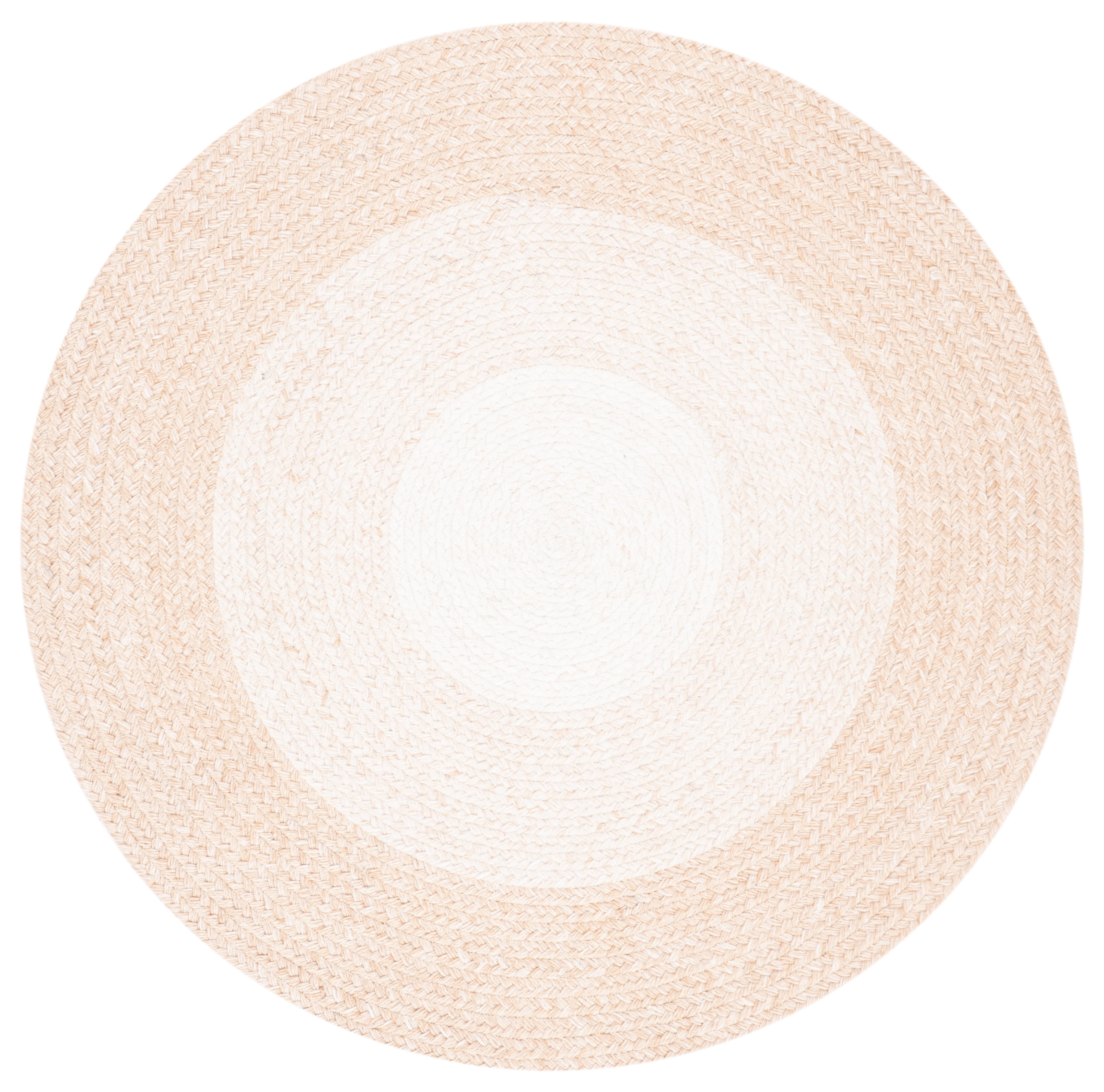 Beige and Ivory Round Braided Synthetic Area Rug