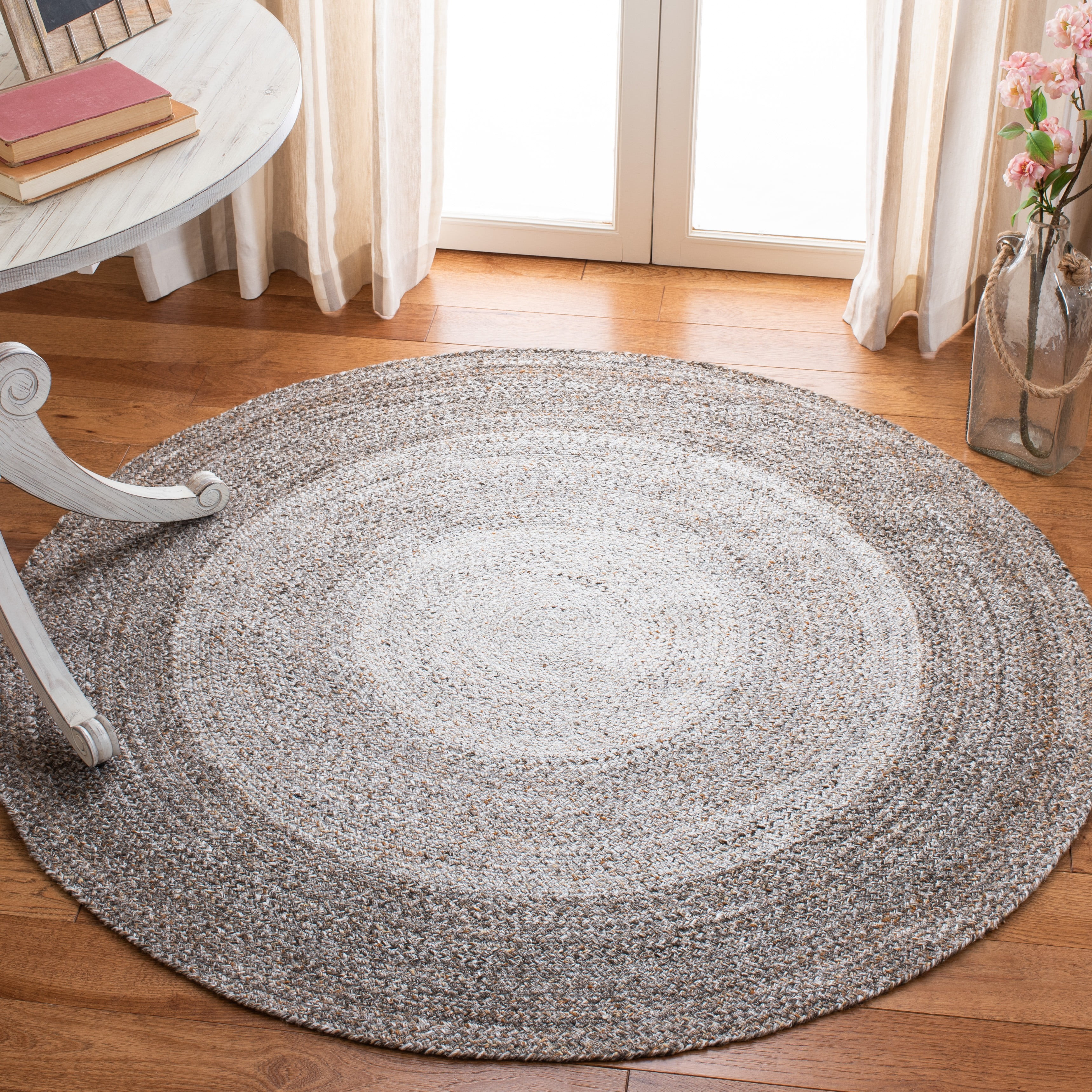 SAFAVIEH Braided Osmond Geometric Polyester Reversible Area Rug, Brown/Beige, 3' x 3' Round