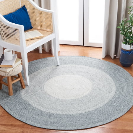 SAFAVIEH Braided Osmond Geometric Polyester Reversible Area Rug, Gray/Ivory, 5' x 5' Round