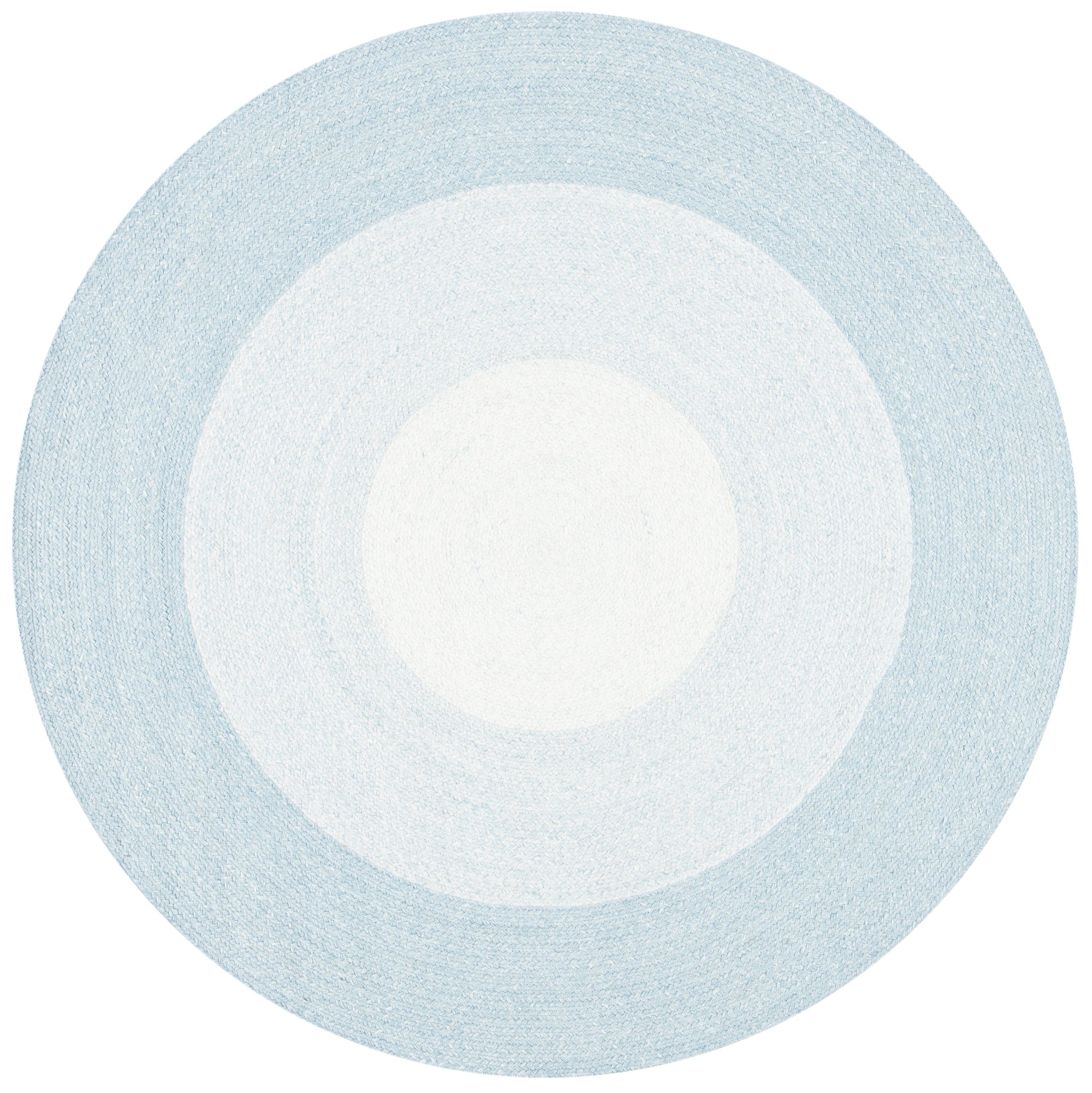 Ivory and Aqua Round Braided Synthetic Area Rug