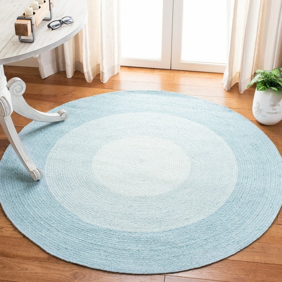 SAFAVIEH Braided Osmond Geometric Polyester Reversible Area Rug, Aqua/Ivory, 7' x 7' Round
