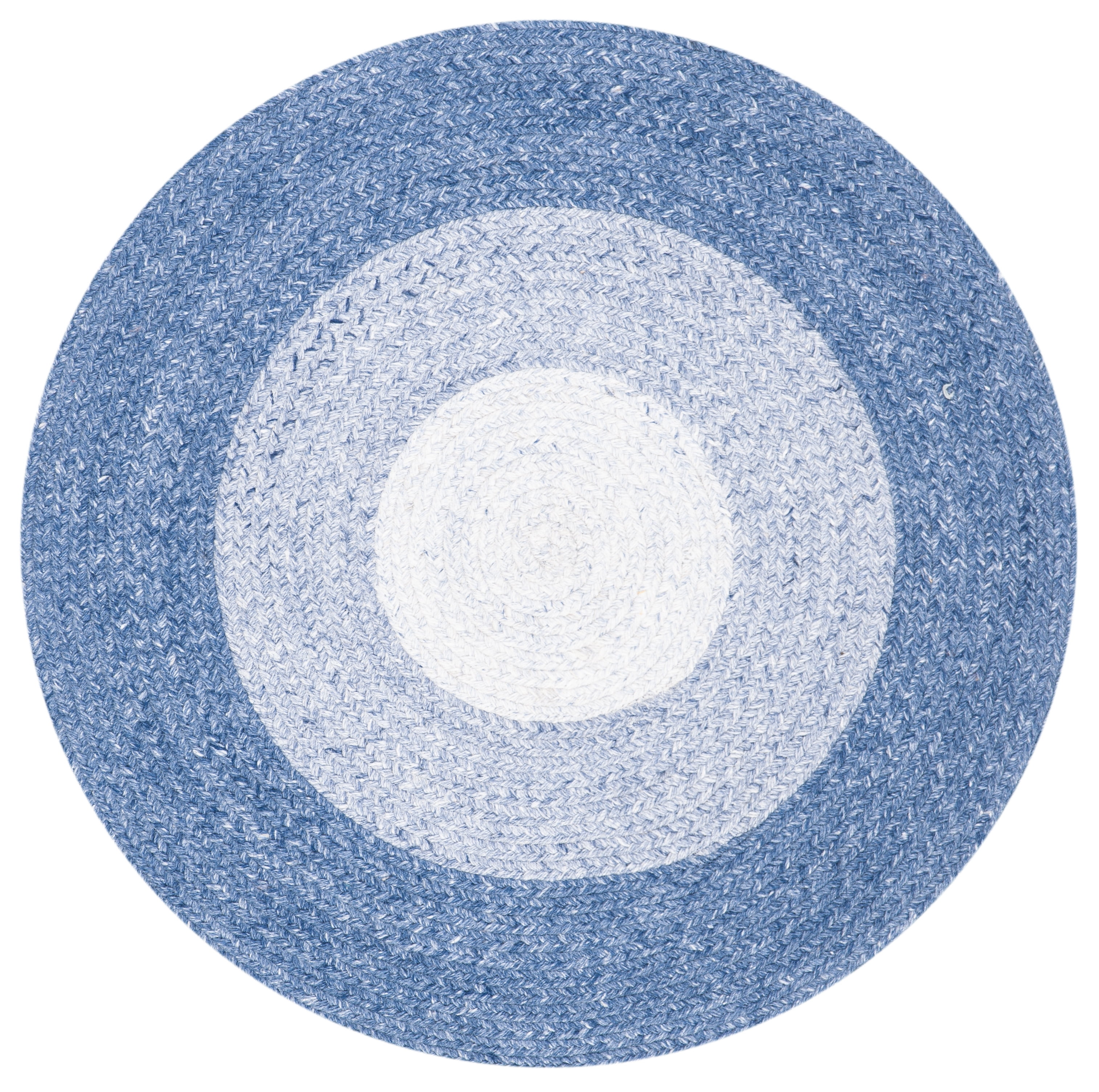 Handwoven Blue and Ivory Round Braided Area Rug