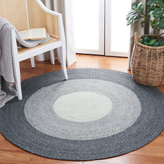 SAFAVIEH Braided Osmond Geometric Polyester Reversible Area Rug, Dark Gray/Ivory, 3' x 3' Round