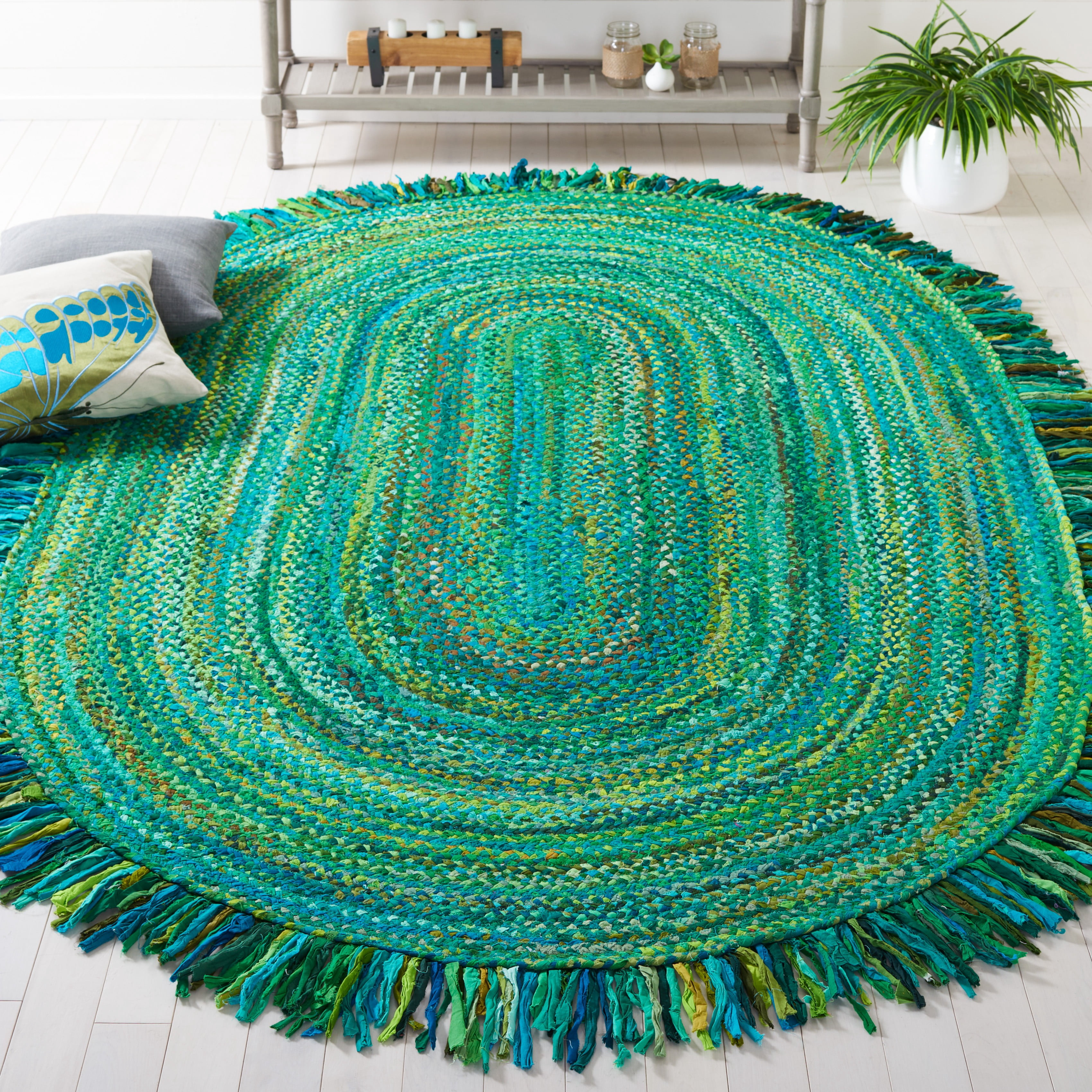 SAFAVIEH Braided Paisley Transitional Cotton Reversible Area Rug, Green, 6' x 9' Oval