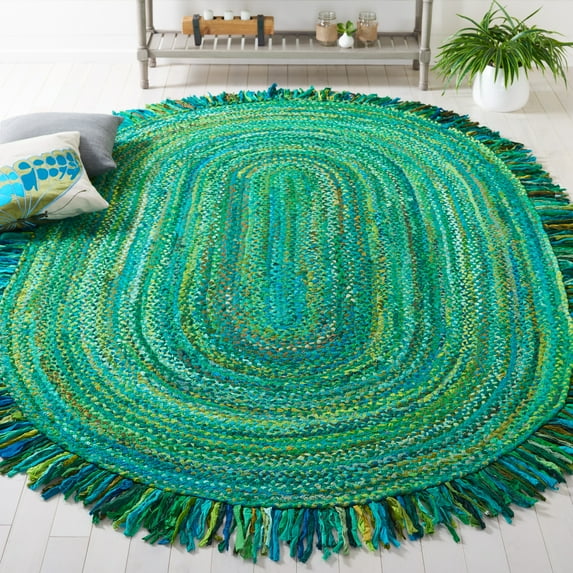 SAFAVIEH Braided Paisley Transitional Cotton Reversible Area Rug, Green, 6' x 9' Oval