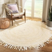 SAFAVIEH Braided Paisley Transitional Cotton Reversible Area Rug, Beige, 5' x 5' Round