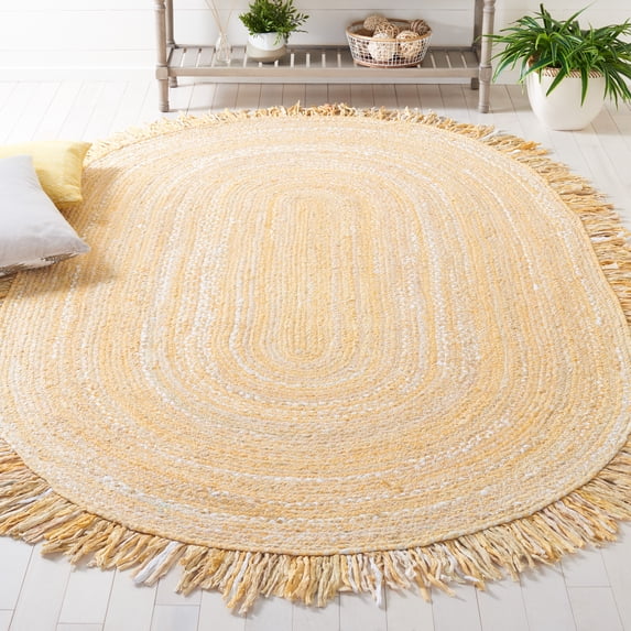 SAFAVIEH Braided Paisley Transitional Cotton Reversible Area Rug, Beige, 5' x 8' Oval