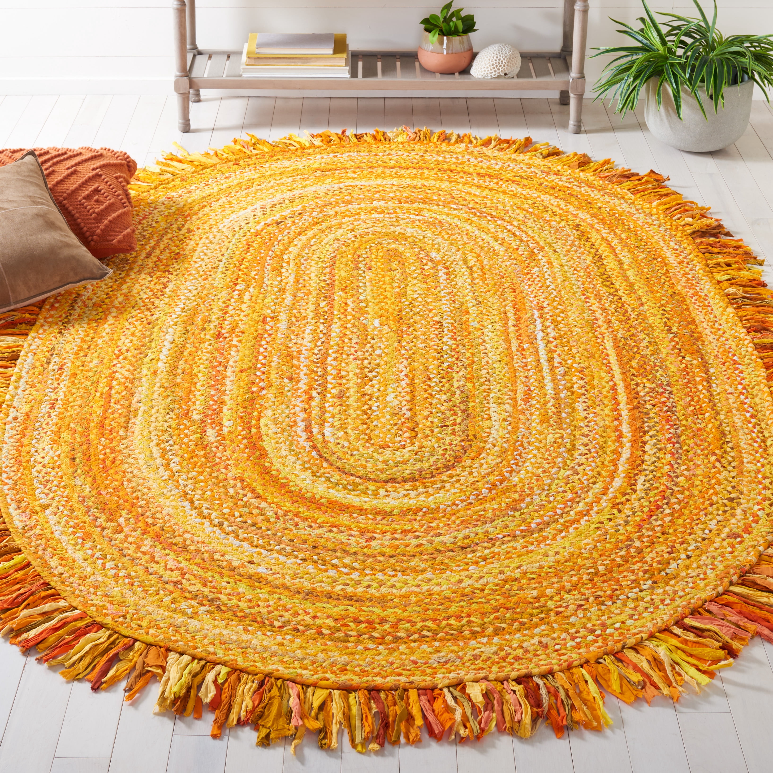 SAFAVIEH Braided Paisley Transitional Cotton Reversible Area Rug, Gold, 6' x 9' Oval