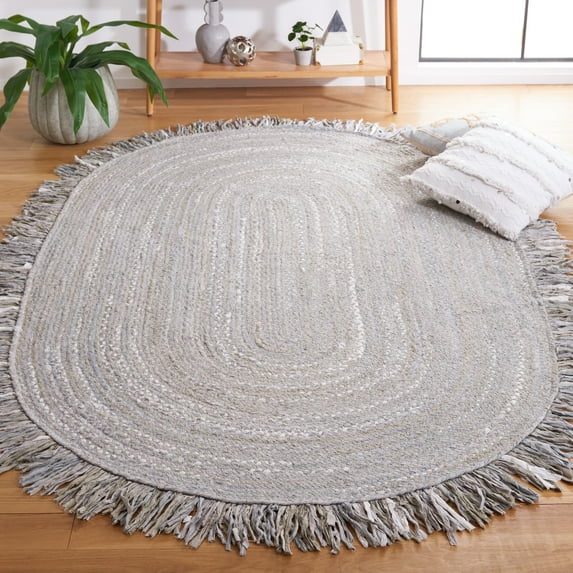 SAFAVIEH Braided Paisley Transitional Cotton Reversible Area Rug, Light Gray, 4' x 6' Oval