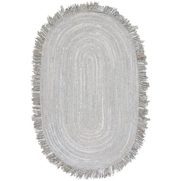 SAFAVIEH Braided Paisley Solid Fringe Area Rug, Light Grey, 6' x 9' Oval