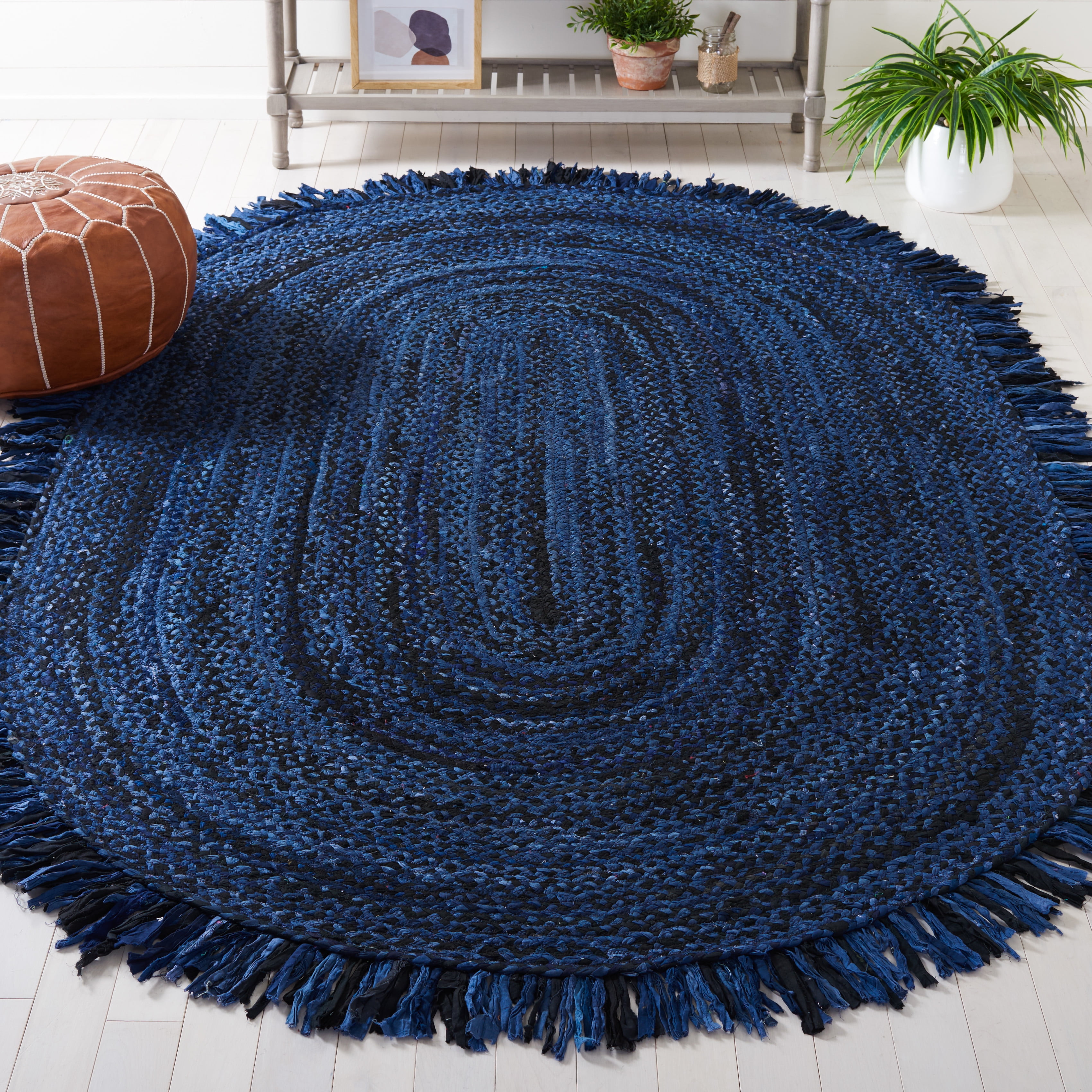 SAFAVIEH Braided Paisley Transitional Cotton Reversible Area Rug, Navy/Black, 5' x 8' Oval