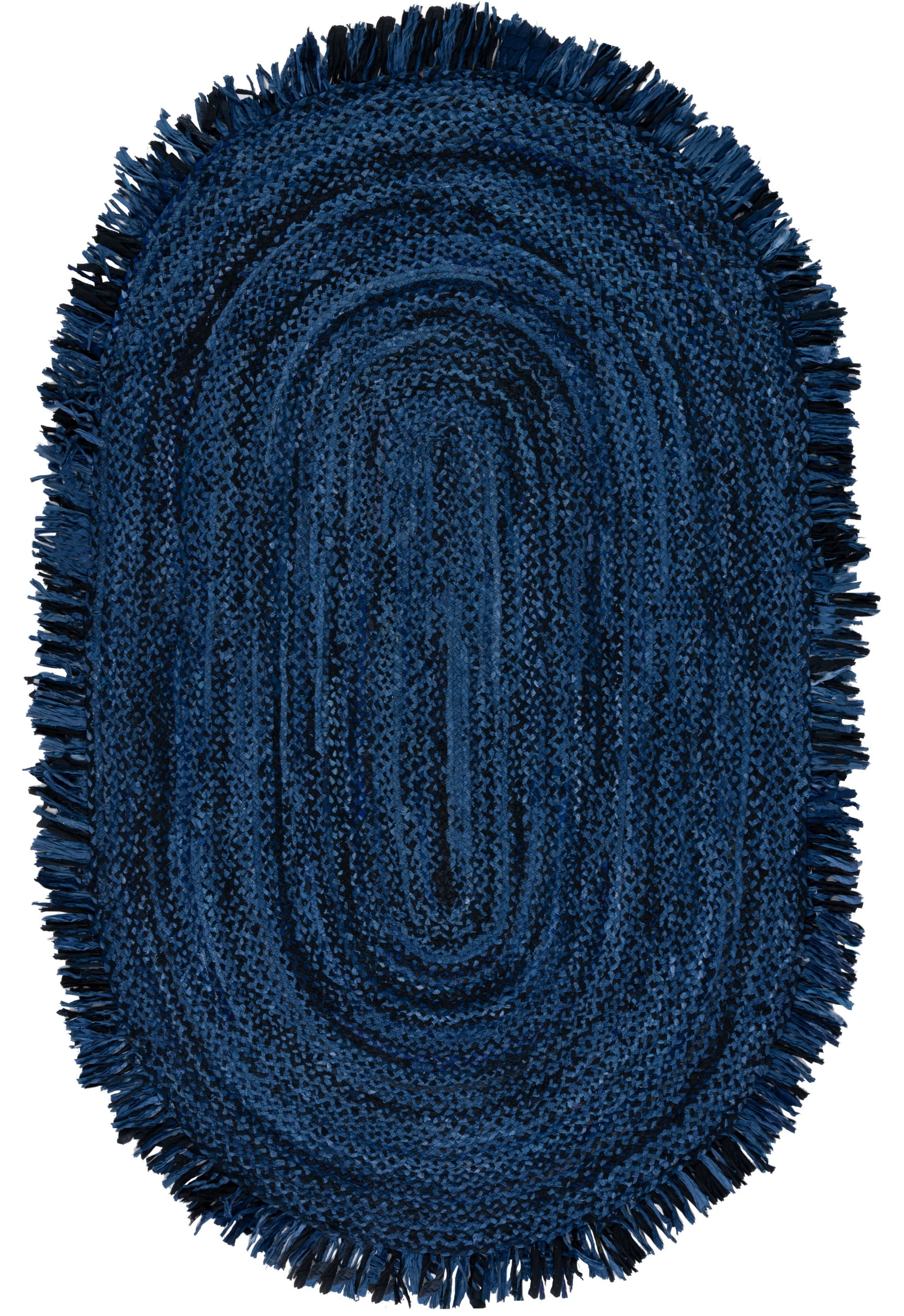 Navy and Black Oval Braided Cotton 6' x 9' Rug