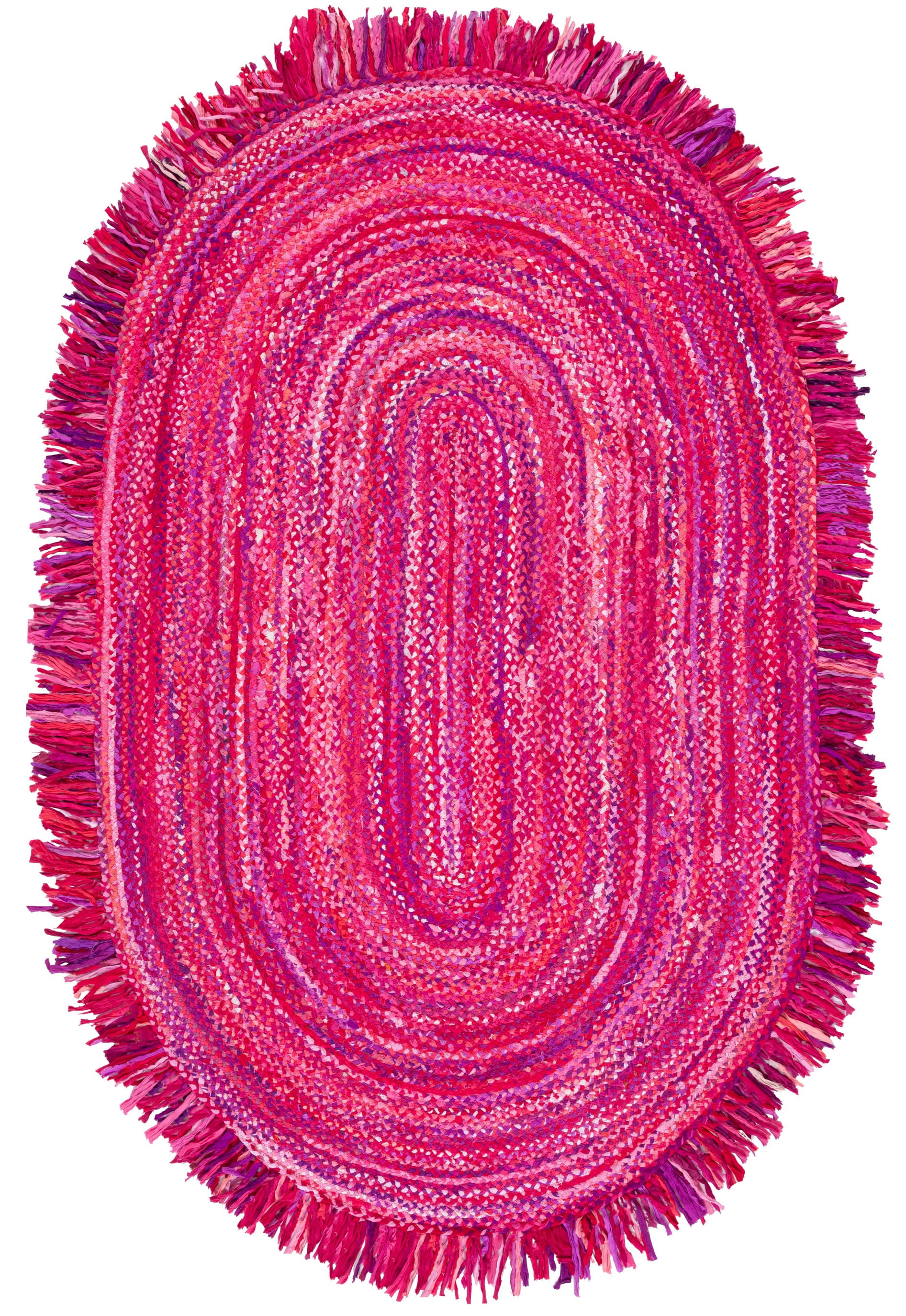 Handmade Pink and Fuchsia Cotton Braided Oval Rug, 3' x 5'