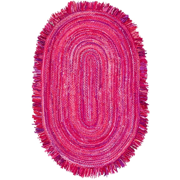 SAFAVIEH Braided Paisley Transitional Cotton Reversible Area Rug, Pink/Fuchsia, 5' x 8' Oval