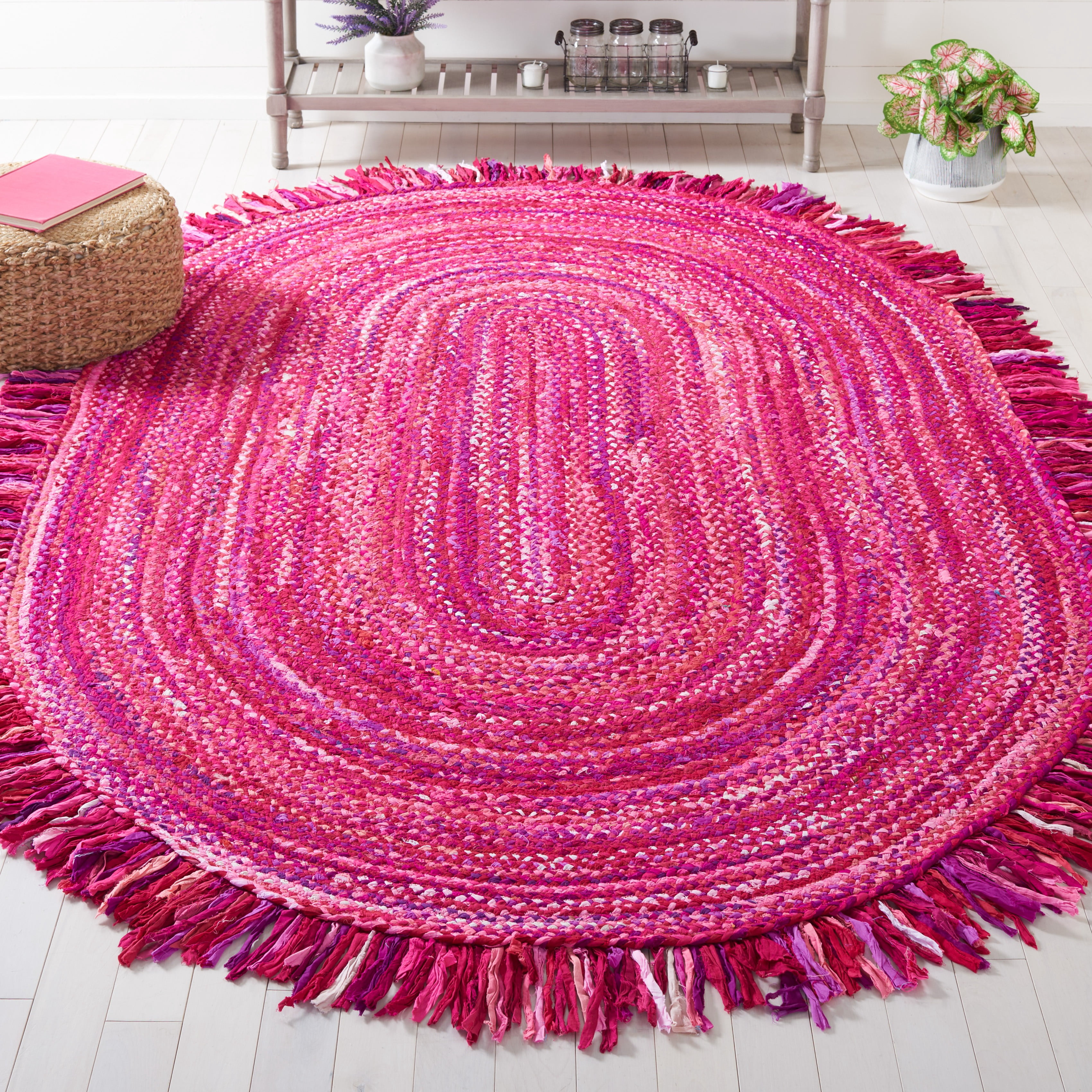 SAFAVIEH Braided Paisley Transitional Cotton Reversible Area Rug, Pink/Fuchsia, 6' x 9' Oval