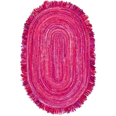 SAFAVIEH Braided Paisley Solid Fringe Area Rug, Pink/Fuchsia, 6' x 9' Oval
