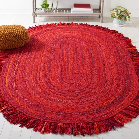 SAFAVIEH Braided Paisley Transitional Cotton Reversible Area Rug, Red, 3' x 5' Oval