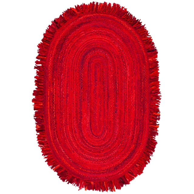 SAFAVIEH Braided Paisley Solid Fringe Area Rug, Red, 5' x 8' Oval ...