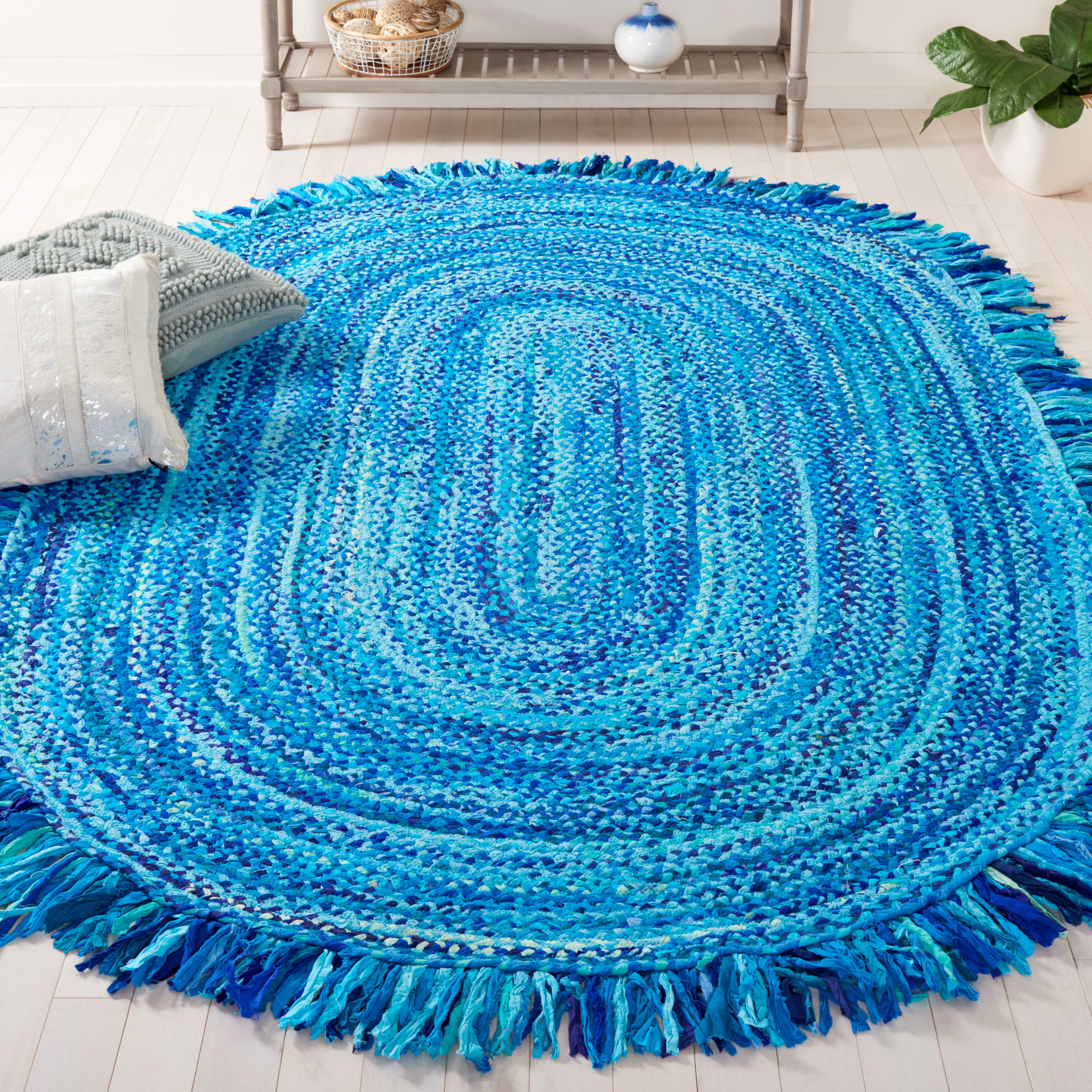 SAFAVIEH Braided Paisley Transitional Cotton Reversible Area Rug, Turquoise, 4' x 6' Oval