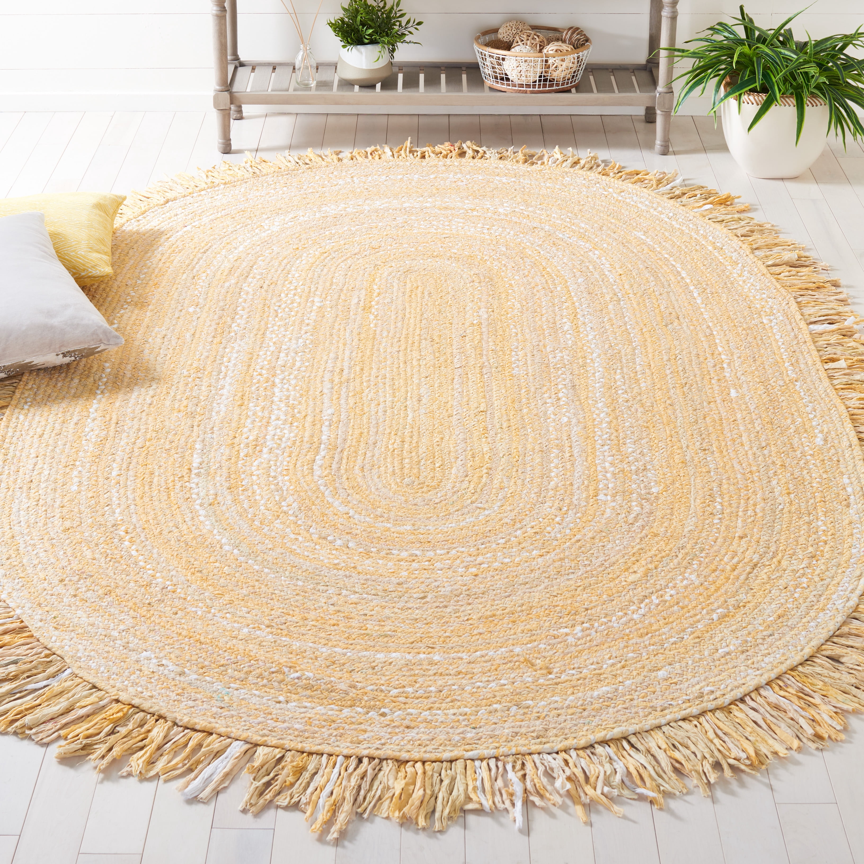 SAFAVIEH Braided Paisley Transitional Cotton Reversible Area Rug, Beige, 6' x 9' Oval