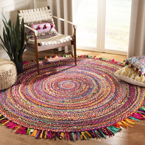 SAFAVIEH Braided Paisley Transitional Cotton Reversible Area Rug, Red/Multi, 6' x 6' Round
